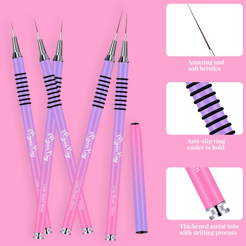 Nail Art Liner Brushes, Nail Art Tools with Striping Nail Art Brushes for Long Lines, Thin Details, Fine Drawing. 5Pcs, Size 5/8/11/15/20mm Striper Brushes Set Christmas Gift for Women
