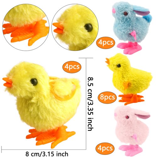 Fahacop 20 Pack Easter Wind Up Chick and Bunny Toys Wind-up Plush Toys for Easter Egg Hunt Basket Stuffers Easter Party Supplies, 4 Colors