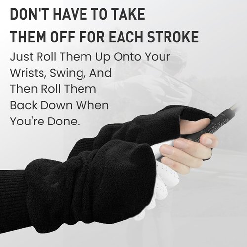 FINGER TEN Winter Golf Gloves Men Mitts Mitten Warm Fleece in Pair, Pull Up Fit Soft Comfortable Set (Black, Medium)