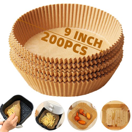 Air Fryer Liners Disposable,200PCS Victoyaw 9 Inch Round Air Fryer Parchment Paper Liners for 5-8QT Air fryer,Easy to Clean Non-Stick Waterproof Airfryer Paper Liner