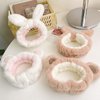 Hofar Cute Bear Face Wash Headband Hairband with Bear Ears Coral Fleece Cartoon Cute Creative Hair Accessories (Rabbit-White)