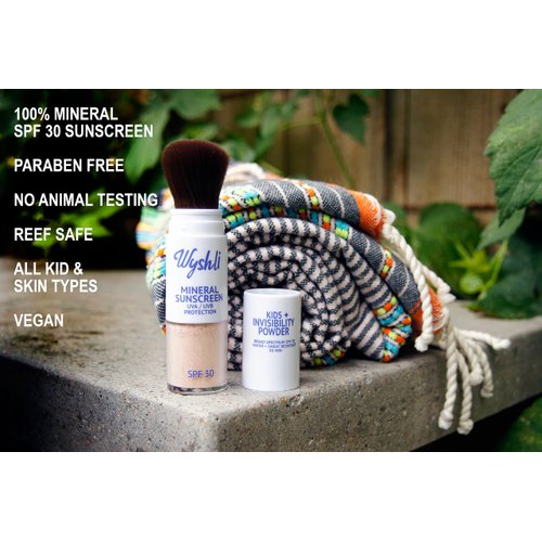 Wyshli Invisibility Powder - Brush On Mineral SPF 30 Sunscreen for Kids - Broad Spectrum Face & Body Sunscreen for Sensitive Skin - Water & Sweaty Playground Resistant
