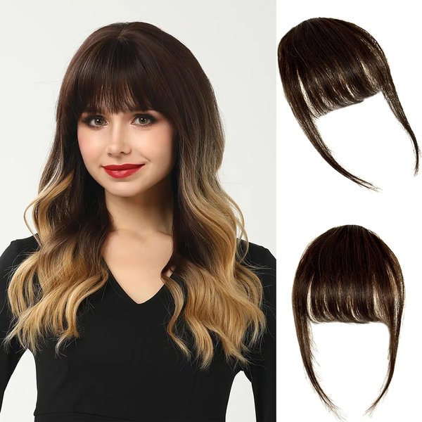 Flying Beauty Clip in Bangs 100% Real Human Hair Bangs Clip in Hair Extensions Clip on Wispy Bangs for Women Fringe Bangs Hair Pieces for Daily Wear(Dark Brown)