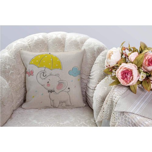 HGOD DESIGNS Elephant Throw Pillow Cover,Baby Elephant with Umbrella Cartoon Butterfly Pink Yellow Decorative Pillow Cases Cotton Linen Square Cushion Covers for Home Sofa couch 18x18 inch