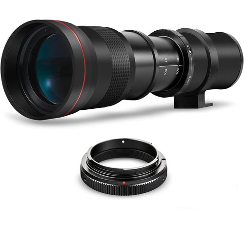 High-Power 420-800mm f/8 Manual Telephoto Lens for Nikon D500, D600, D610, D700, D750, D800, D810, D850, D3100, D3200, D3300, D3400, D3500, D5000, D5200, D5300, D5500, D5600, D7100, D7200, D7500