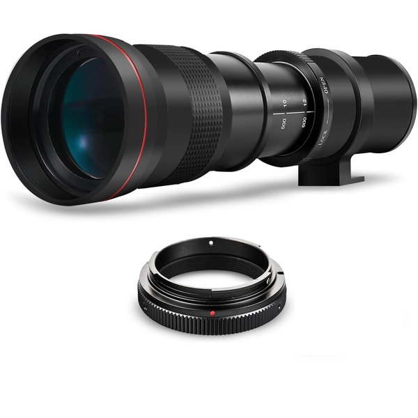 High-Power 420-800mm f/8 Manual Telephoto Lens for Nikon D500, D600, D610, D700, D750, D800, D810, D850, D3100, D3200, D3300, D3400, D3500, D5000, D5200, D5300, D5500, D5600, D7100, D7200, D7500