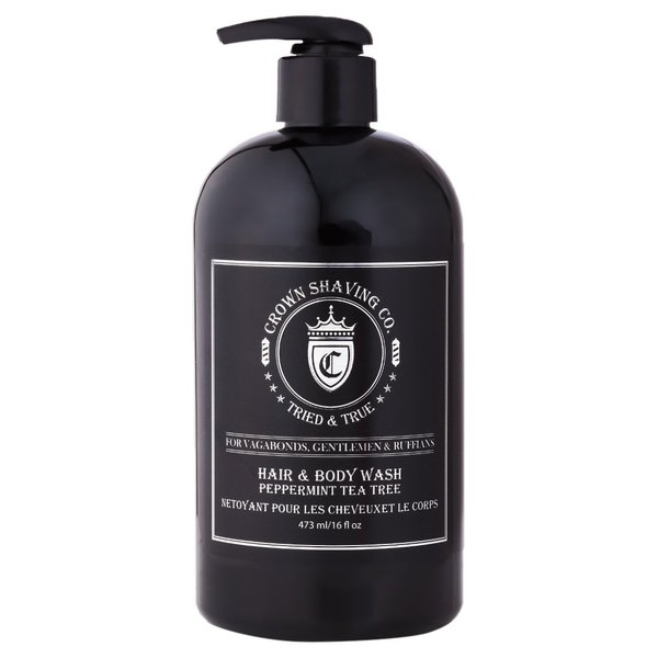 Men's Hair & Body Wash16oz (473ml) - Crown Shaving Co - Peppermint and Tea Tree Oil Soothing and Hydrating Mens Hair and Body Wash