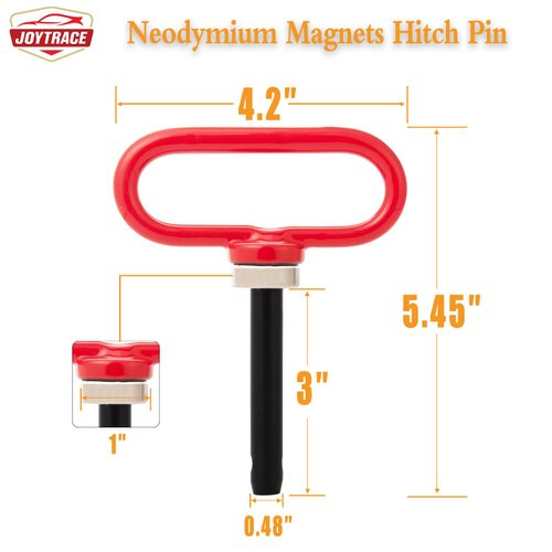 Magnetic Hitch Pin - Heavy Duty Ultra Strong Neodymium Magnet Trailer Gate Pin for Easy One-Handed Hook On & Off, for Lawn Mower Trailer Hitch Pin and Tow Behind Attachments（Red）