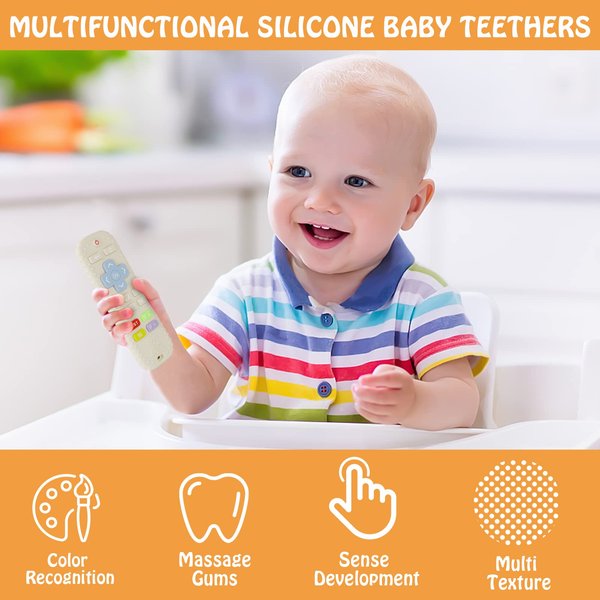 2 Pack Silicone Teething Toys for Toddlers, Tinabless Teething Toys for Babies 6-12 Months - Boys Girls Baby Molar Teether Chew Toys Set, Remote Control Shape Teething Toys Gift（Black+Grey）