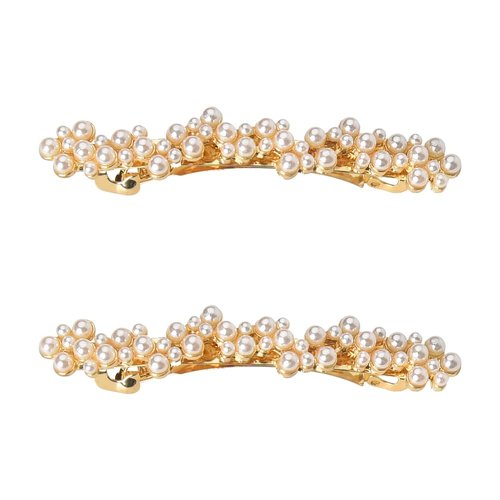 Pearl Hair Clips Barrettes for Women Elegant French Barrettes for Thin Thick Hair Small Gold Barrette Clips Hair Pins Hairpins Decorative Pearl Wedding Bridal Hair Clip for Women 2 PCS
