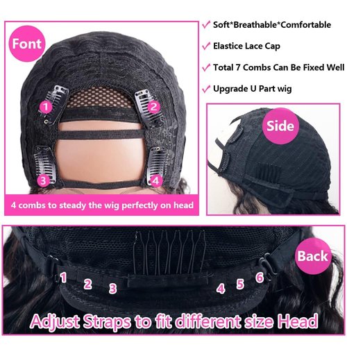 Lucasar 250% Density U Part Deep Wave Human Hair Wigs Glueless for Women Brazilian Virgin Upgrade U part Wigs with Clips Beginner Friendly No Lace No sew (250% Density 26inch)