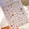 6 Sheets Heart Nail Art Stickers 3D Self-Adhesive Hearts Nail Decals Black White Gold Silver Laser Heart Love Nail Design English Letter Nail Stickers for Acrylic Nails Valentines Nail Accessories