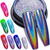 Holographic Nail Powder Fine Rainbow Holo Unicorn Mirror Laser Effect Multi Chrome Manicure Pigment Glitter Dust for Salon Home Nail Art DIY Deco, 0.04oz/1g, Sponge Tool/3pcs