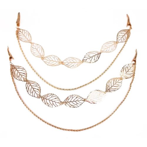 yueton 2pcs Fashion Ladies Hollow Out Leaves Gold Chain Alligator Clips Barrettes Bobby Pin Hair Clips Bride Headwear Edge Clip Clamps Headbands