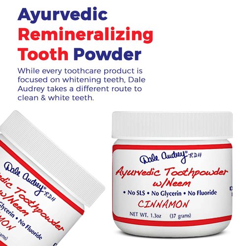 Dale Audrey Ayurvedic Remineralizing Tooth Powder for Sensitive Teeth | Cinnamon Toothpowder for Teeth Whitening | Organic Tooth Powder for Gum and Bad Breath (1.3 Oz)