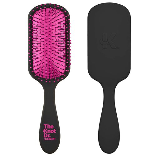 The Knot Dr. hair brush by Conair - Detangling hair brush - Ideal for all hair types - Removes Knots and Tangles in wet or dry hair- Black Neon w/Travel Case - Pink