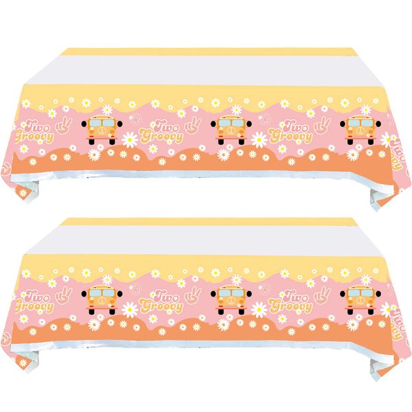 2 Pieces Two Groovy Tablecloth, Two Groovy Hippie Birthday Party Supplies Decorations for Girl–Two Groovy Party Table Cover (70.9" x 42.5")