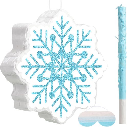 Harrycle Winter Piñata Christmas Piñata Wonderland Themed Piñata with Blindfold Bat for Christmas Princess Winter Theme Birthday Party Supplies Decorations(Blue,Snowflake)