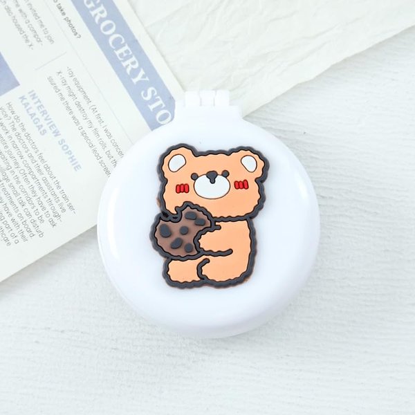 Bear Mini Hair Brush for Purse, Pocket Hair Brush with Mirror for Girls, Cute Portable Foldable Travel Mirror Hair Brushes Round Hair Comb Compact Massage Comb, Hair Brushes (2H977)