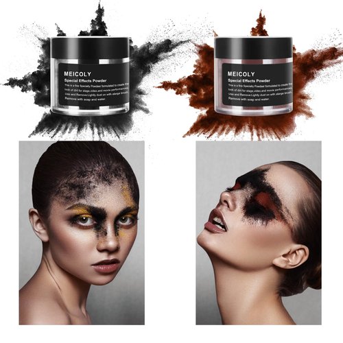 MEICOLY Black Special Effects Powder,Ultrafine Loose Dirt Powder for Stage,Video and Movie Performances,Professional Special Effect Makeup Powder for Halloween,Charred Ash,0.88Oz