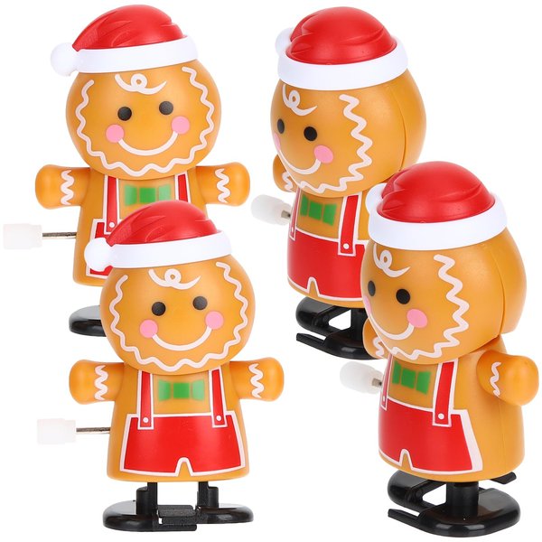 Hemoton 4 Pcs Christmas Wind Up Toys, Plastic Stocking Stuffers Playset Gingerbread Decor Goody Bag Fillers for Kids Party Favors