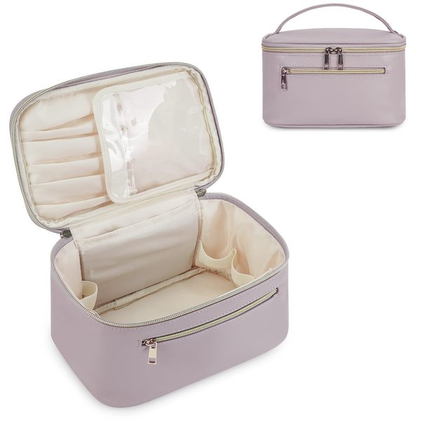 Wandering Nature Makeup Bag, Travel Make Up Organizer Cosmetic Brush Bags Case for Women in Vegan Leather, Purple(Patent Pending)