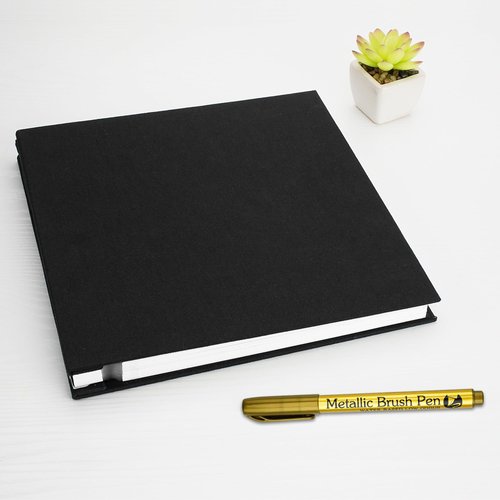 Yopih Photo Album Self Adhesive for 4x6 5x7 8x10 Pictures Scrapbook Album Linen Hardcover DIY with A Metallie Pen Length 11x10.6 Inch 40 Pages Black