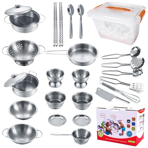 Mini Size Kids Kitchen Pretend Play Toys Accessories with Stainless Steel Cookware Pots and Pans Set,Classic Kitchen Accessories Cooking Utensils Set Tiny Role Play Cooking Play Toy for Kids Toddlers