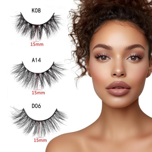 GOO GOO Mink Eyelashes, Daily Type Fake Eyelashes 14mm-18mm 3 Styles Multipack Natural Layered Hand Made Strips Siberian 3D Mink Lashes Real False Eyelashes