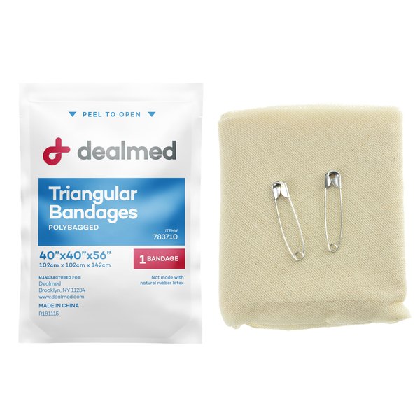 Dealmed Latex-Free Triangular Bandages – 12 Cotton Bandages with 2 Safety Pins, 40" x 40" x 56" Compression Bandage Wrap, Wound Care Product for First Aid Kit and Medical Facilities