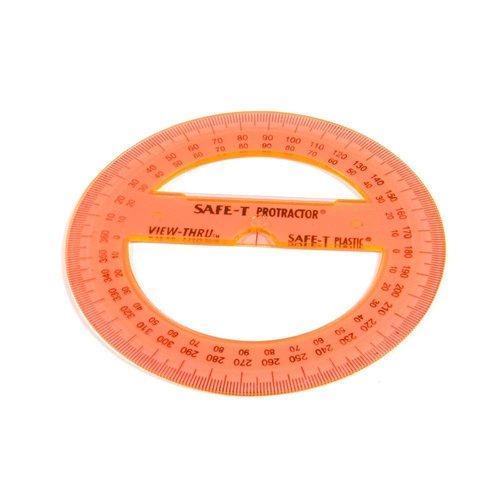 hand2mind Safe-T Protractor for Kids, 360 Protractor, Orange Plastic Clear Protractor, Kids Safe, Protractor for Geometry, Protractor Math, Protractor Set, Math Classroom Supplies (24 Pack)