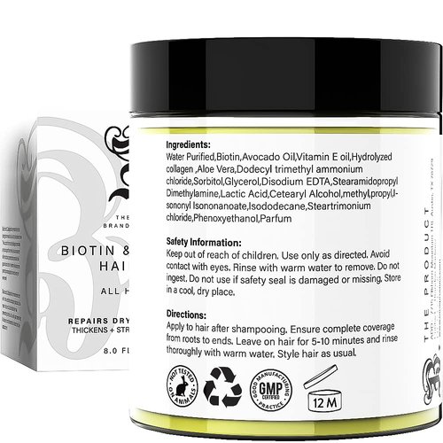 Made With Love Biotin and Hydrolyzed Collagen Hair Mask for Dry & Damaged Hair with Aloe Vera, Avocado Oil, Vitamin E Oil Kelly & Brandon (8oz)