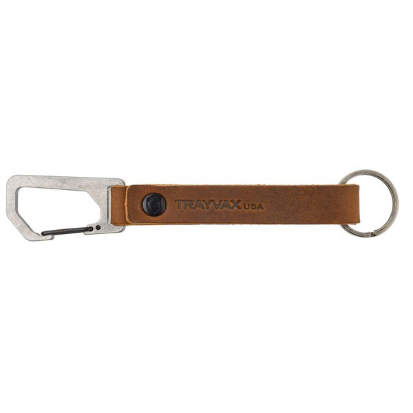 Trayvax Keyton Leather Keychain, Quick Release Carabiner Clip Key Chain for Men and Women, Stainless Steel, Raw Tobacco Brown
