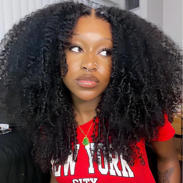 ISEE Wear and Go Glueless Wig Afro Kinky Curly Lace Front Wigs Human Hair 6x4 HD Lace Afro Curly Wigs for Women Lace Pre Cut Glueless Wigs Human Hair Pre Plucked 16 Inch