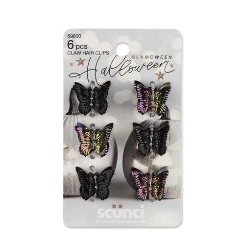Scunci Glamoween Claw Hair Clips, Butterfly Design Halloween Theme, Black, 6-Pieces