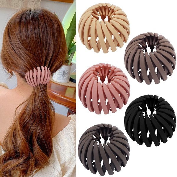 Bird Nest Magic Hair Clip, TOBATOBA Hair Holder Clips Birds Nest Hair Clip, Lazy Bird's Nest Plate Hairpin for Thin Hair, Expandable Ponytail Holder Bun Maker Hair Accessories for Women Girls 5Pcs