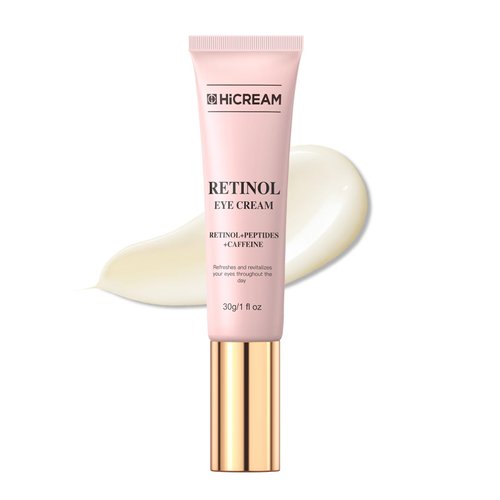 Hicream Eye Cream for Fine Lines, Wrinkles, Dark Circles & Puffiness – Anti-Aging Under Eye Cream with Retinol & Caffeine – Hydrating & Smoothing – Gentle Formula for All Skin Types, 1 fl. oz HCR4859