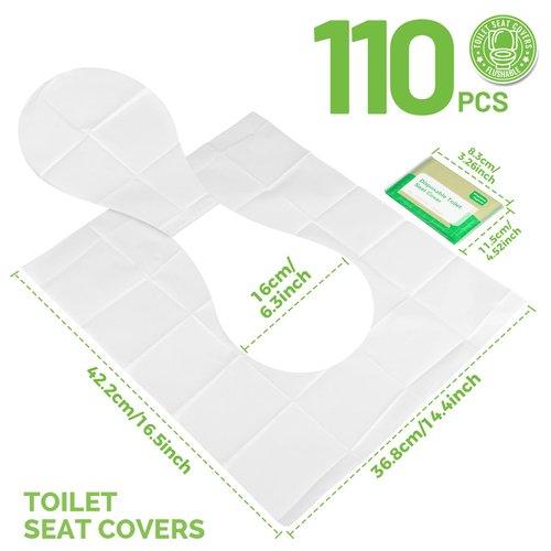 YGDZ Toilet Seat Covers Disposable, 110pcs Flushable Travel Disposable Toilet Seat Covers for Adults Kids Potty Training, Travel Essential Accessories for Airplane, Road Trips, Camping