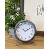 Rae Dunn Desk Clock - Battery Operated Round Modern Rustic Design, Top Handle for Bedroom, Office, Kitchen - Small Classic Analog Display - Chic Home Décor for Desktop Table, Countertop
