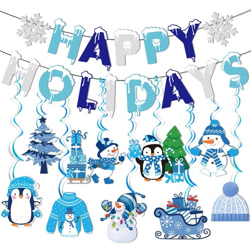 Happy Holidays Banner Happy Holidays Decorations Winter Banner with Winter Wonderland for Holiday Decorations Christmas Decorations Christmas Party Decorations