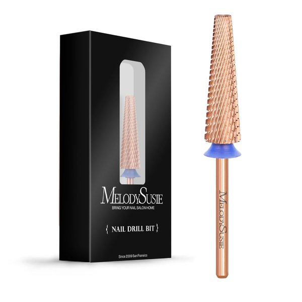 MelodySusie Super Long 5 in 1 Nail Drill Bits, 3/32'' Carbide Tungsten Bits, Suitable for Manicure Pedicure Cuticle Gel Polishing, Professional Advanced Bits, Rose Gold, Series Bit-X, Medium