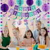 Little Mermaid Birthday Party Decorations for Girls Happy Birthday Banner Sign Mermaid Hanging Swirl Honeycomb Ball Circle Dot Garland Favors Decor for Kids Baby Girl 1st Birthday Ocean Party Supplies