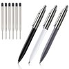 ChaoQ Ballpoint Pen, 3 Pcs Retractable Metal Ballpoint Pens, for Gift, Business, Office, 1.0mm Medium Point Black Ink, 6 Extras Replaceable Metal Refills, (3 Pens and 6 Refills) - Black, White, Gray