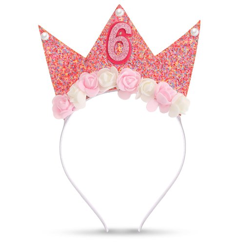 6th Birthday Girl Headband Birthday Decorations for Girl Happy Birthday Headband Birthday Crown Pink Birthday Tiara Party Favors for Girl Glitter Hair Band