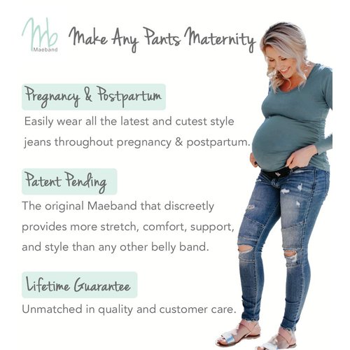 Maeband Maternity Belly Band | Pregnancy Belt, Waistband Extender, Pregnancy Clothes, Maternity Jeans (Medium, Midnight Black)