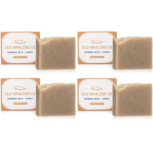 Old Whaling Co Oatmeal Milk and Honey Handmade Bar Soap 4 Pack – Face, Hand and Body Wash - Moisturizing Olive Oil Bath Soap – Sweet Almond and Vanilla Scent, 5 oz Each
