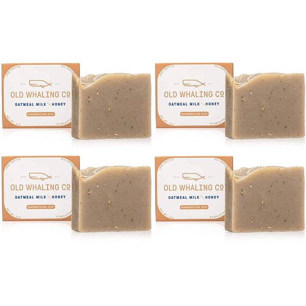 Old Whaling Co Oatmeal Milk and Honey Handmade Bar Soap 4 Pack – Face, Hand and Body Wash - Moisturizing Olive Oil Bath Soap – Sweet Almond and Vanilla Scent, 5 oz Each