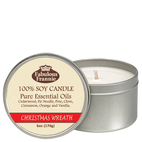 Fabulous Frannie Christmas Wreath Aromatherapy All-Natural Soy Candles Cotton Wick High Pure Essential Oil Scent 40 Hours Burn Time Gift for Women & Men 6 Ounce (Pack of 1)
