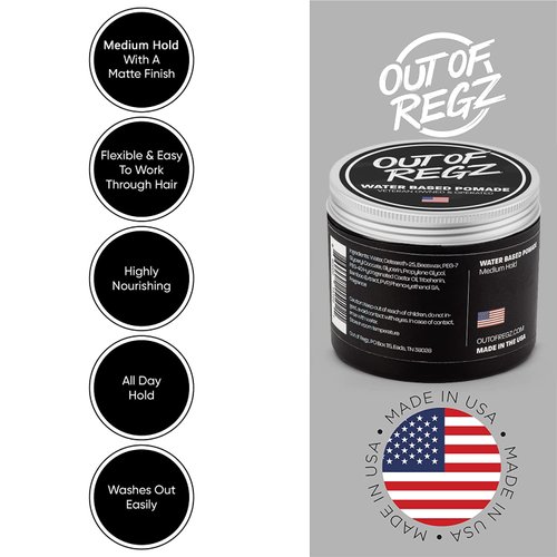Out of Regz M1 Hair Pomade for Men - Light Hold Pomade, 4oz - Low Shine, Good Control & Clean Scent - Flexible Water Based Pomade