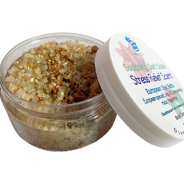 European Spa Salt Soak with Iridescent Colored Micas, Soothing and Relaxing, Stress Relief Scent, 8oz